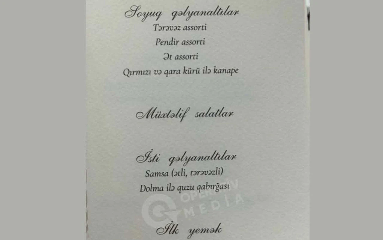 İlham Əliyevin şərəfinə verilən dövlət ziyafətinin - Menyusu