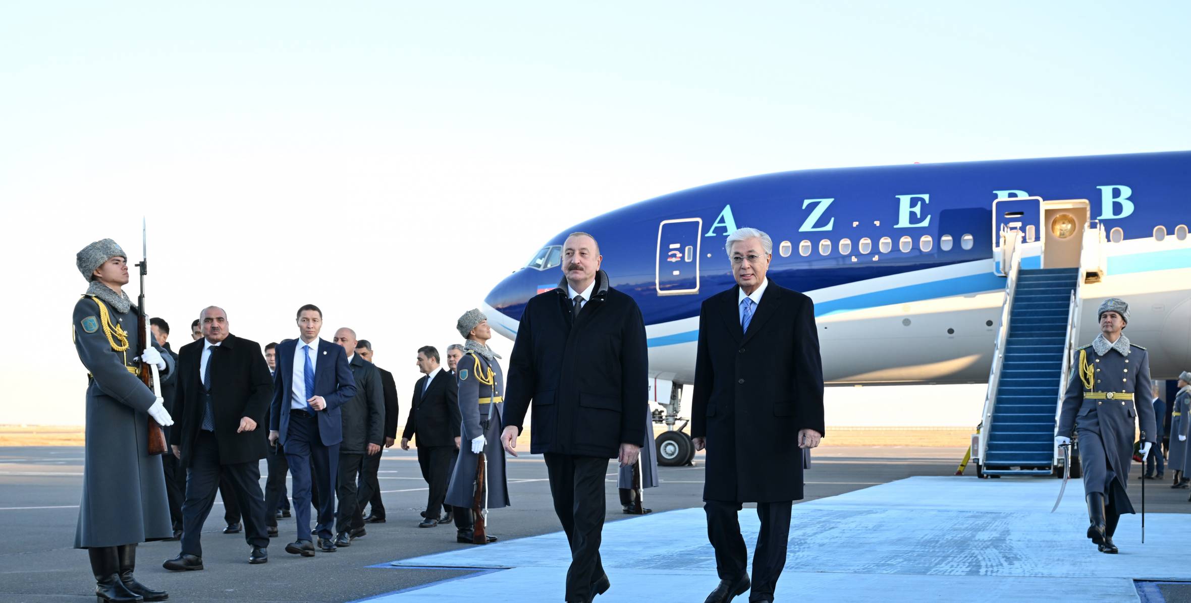 İlham Əliyev Qazaxıstana dövlət səfərinə gəlib